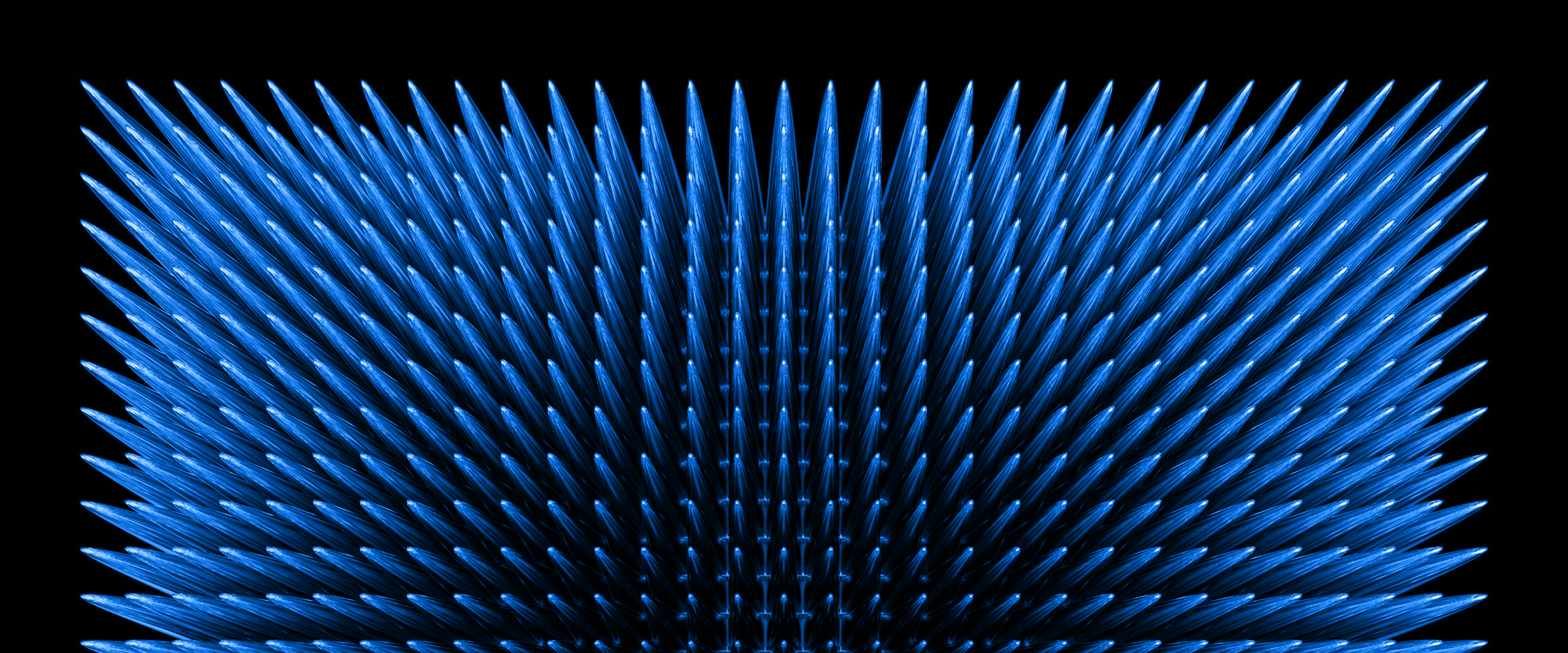 Abstract blue futuristic AI visualization showing a symmetrical pattern of spikes representing technological transformation and artificial intelligence innovation.