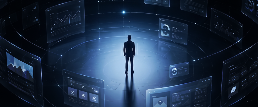 Futuristic digital interface illustrating the latest web development trends and emerging technologies in 2026