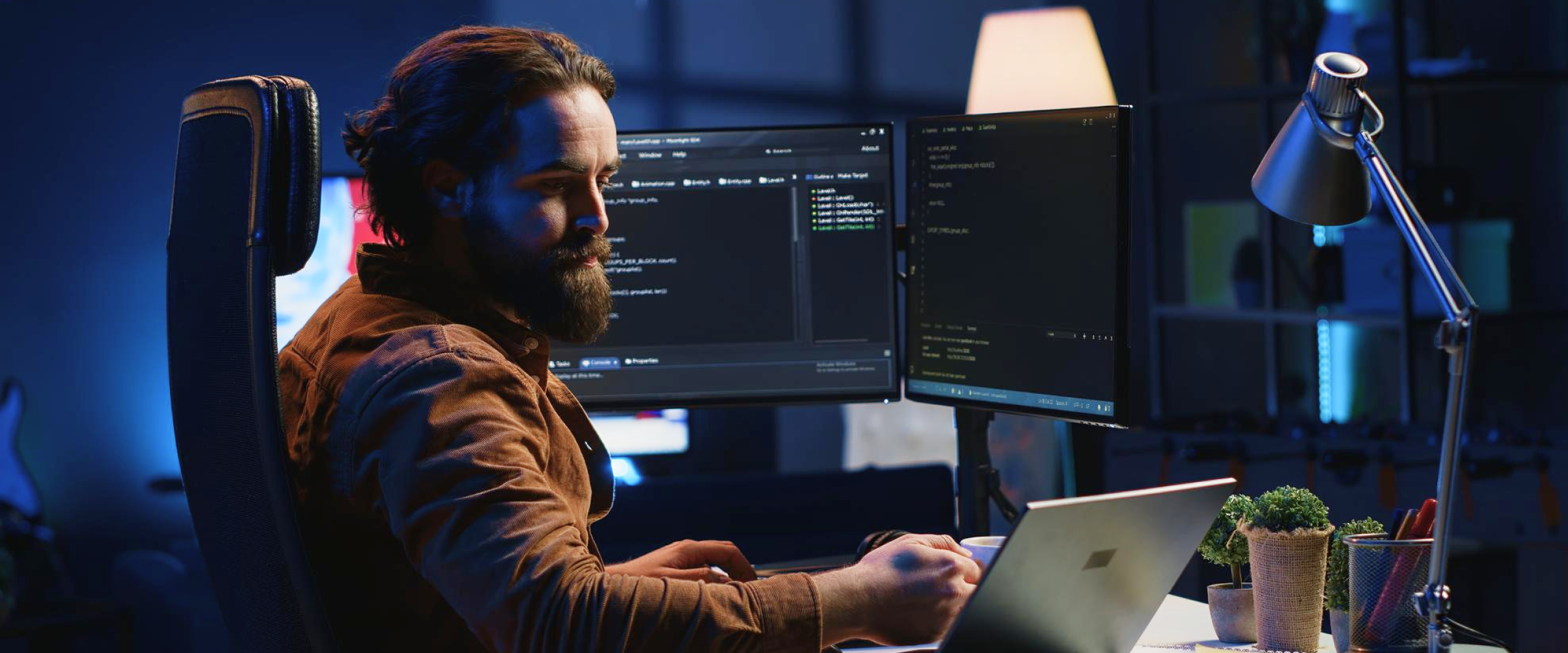 Software developer working with AI-assisted programming tools to improve web development productivity